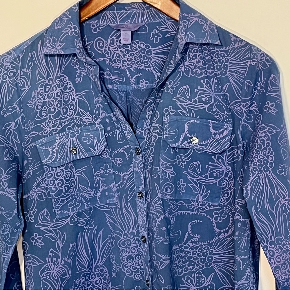 Lilly Pulitzer shirt dress, tunic dress pineapple print long sleeve button up XS - Picture 2 of 6